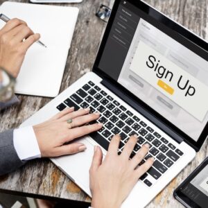 Laptop med Sign up